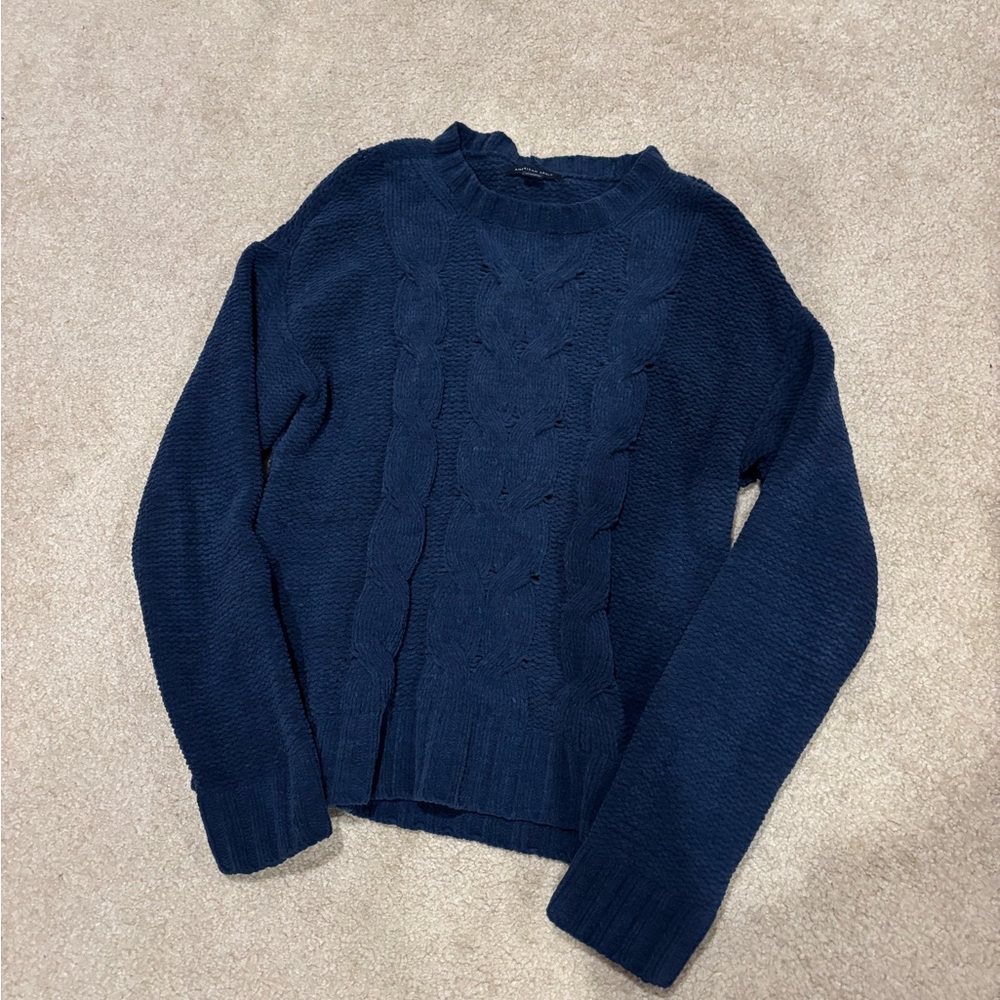 American Eagle Navy Blue Braided Knit Sweater